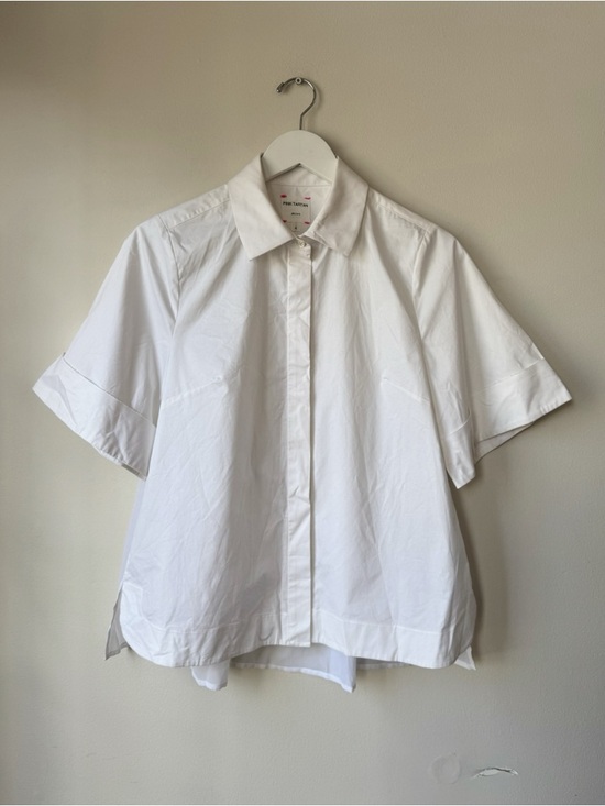 Pink Tartan Tops - SOLD Pink Tartan White Cotton + Mesh Blouse